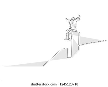 Santa Claus sitting on a chimney isolated line drawing, vector illustration design. Christmas collection.