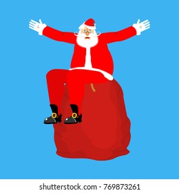 Santa Claus sitting on red bag isolated. Christmas and New Year Vector Illustration