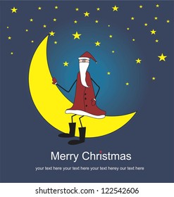 Santa Claus sitting on shiny moon