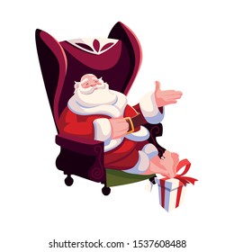 santa claus sitting on sofa in white background vector illustration design