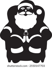 Santa Claus sitting on a sofa and wearing a Santa cap silhouette, a Christmas silhouette vector icon illustration celebrating the holiday.