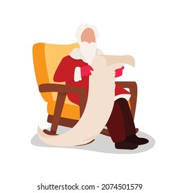 Santa Claus sitting and reading Christmas letter or wish list. Vector art