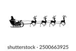 Santa Claus sitting in a sleigh, black isolated silhouette