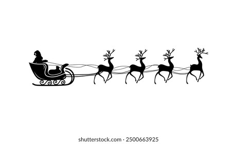 Santa Claus sitting in a sleigh, black isolated silhouette