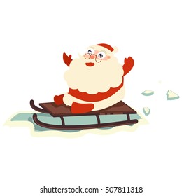 Santa Claus sitting in a sleigh. Vector illustration.