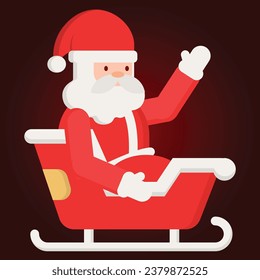 Santa Claus sitting in a sleigh and waving hand. Vector illustration