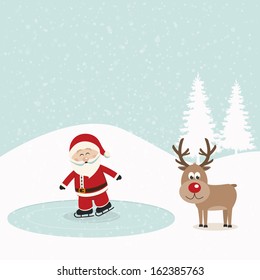 santa claus skate on ice snowy background