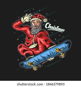 santa claus skateboarder illustration vector graphic