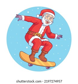 a santa claus está patinando alegremente. lo hizo en diciembre.