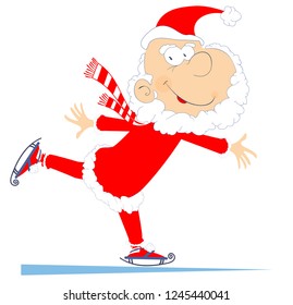 Santa Claus a skater isolated illustration. Skating cartoon Santa Claus isolated on white illustration
