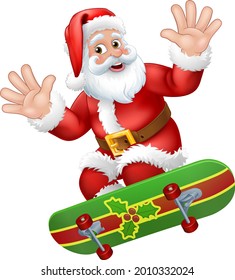 Santa Claus skater skating on his skateboard Christmas cartoon