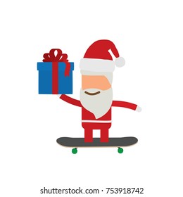 Santa Claus skating with a gift, vector illustration design. Christmas collection.
