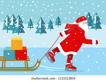 Santa Claus skating, illustration