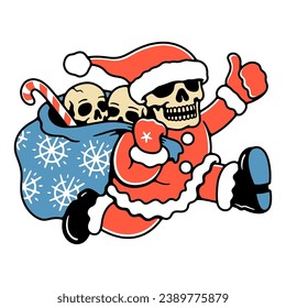 SANTA CLAUS SKELETON AND BAG WITH GIFTS COLOR WHITE BACKGROUND