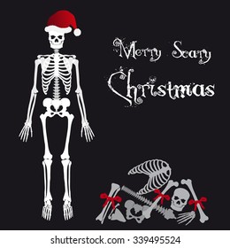 Santa Claus skeleton scary christmas greetings card eps10