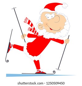 Santa Claus a skier isolated illustration. Skiing cartoon Santa Claus isolated on white illustration
