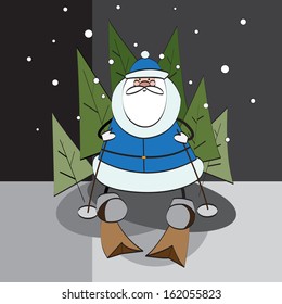 Santa Claus skiing in the forest