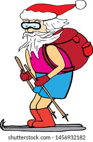 Santa Claus skiing in underpants. vector character, christmas element for posters and prints