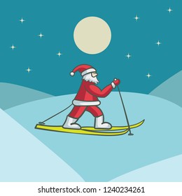 Santa claus skiing. Windbreaker illustration for postcard