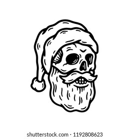 SANTA CLAUS SKULL BLACK WHITE BACKGROUND