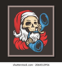 santa claus skull character blow the trumpet celebrate of merry christmas and happy new year illustration