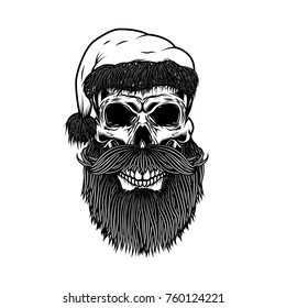 Santa claus skull. Design element for poster, card, t shirt. Vector illustration