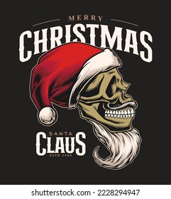 Santa claus skull head design vector illustration with vintage style