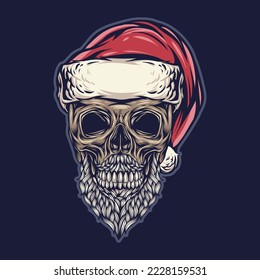 Santa Claus skull head wearing christmas hat