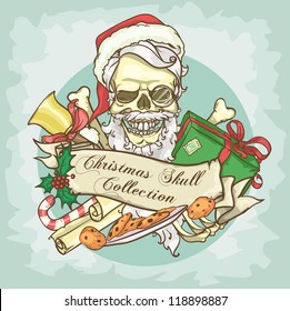 Santa Claus skull logo design - Vintage Christmas Skull Collection