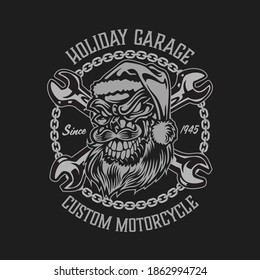 Santa Claus Skull Motorcycle Garage badge Logo