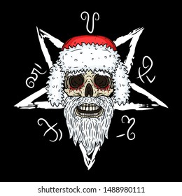 Santa claus skull with a pentagram
