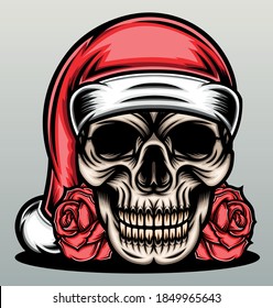Der Weihnachtsmann Schädel. Premium-Vektorgrafik