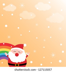 Santa Claus in the sky with rainbow