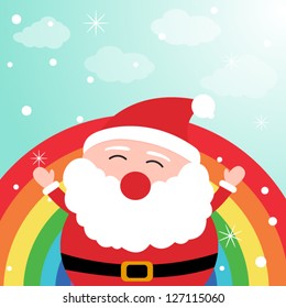 Santa Claus in the sky with rainbow