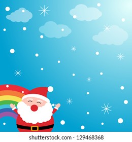 Santa Claus in the sky with rainbow