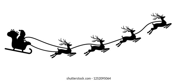 Santa Claus with sled and reindeers isolated on white background