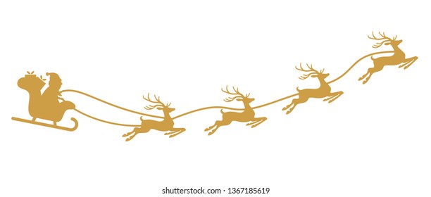 Santa Claus with sled and reindeers isolated on white background
