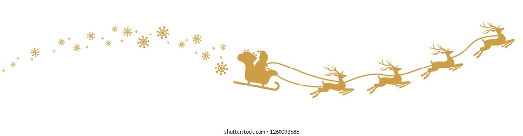 Santa Claus with sled, reindeers and some snow flakes isolated on white background