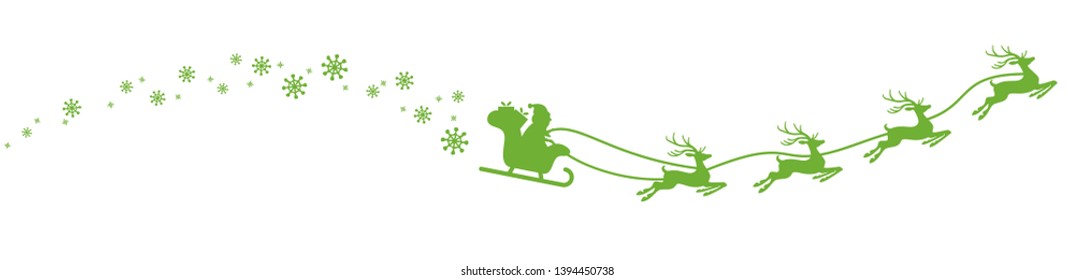 Santa Claus with sled, reindeers and some snow flakes isolated on white background
