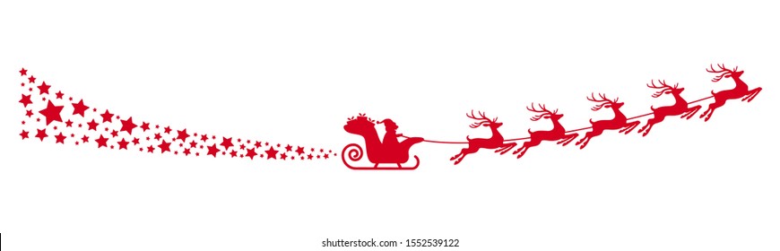 Santa Claus with sled, reindeers and some snow flakes isolated on white background