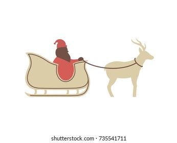 Santa Claus in sledge with deer flat illustration vector