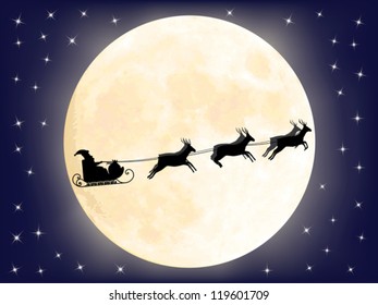 Santa Claus sledge over full moon vector illustration