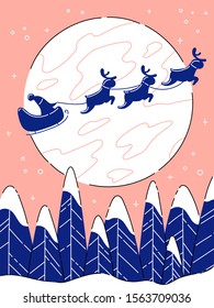 Santa Claus sledge over full moon vector illustration