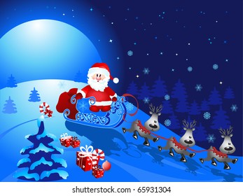  Santa Claus with Sledge, vector illustration