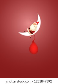 Santa Claus sleep on moon - vector illustration on red background