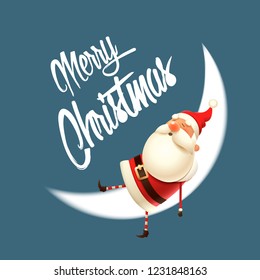 Santa Claus Sleep On Moon - Merry Christmas Illustration Card