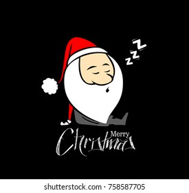 Santa Claus sleeping, Christmas vector illustration. Holiday background.