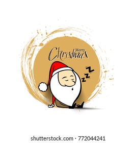 Santa Claus sleeping, Christmas vector illustration. Holiday background.