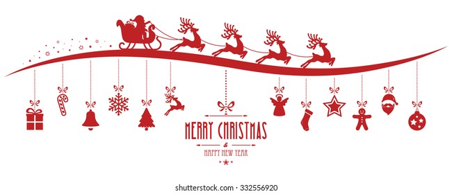 santa claus sleigh christmas elements hanging gred isolated background