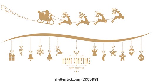 Santa Claus Sleigh Christmas Elements Hanging Gold Isolated Background